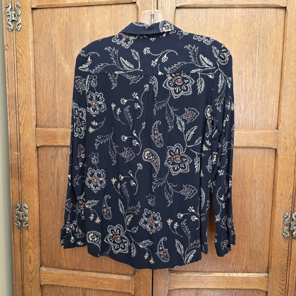#51 SOYA CONCEPT | Navy Blue & Brown Floral Buttonup Blouse - Women's Small - Picture 8 of 9